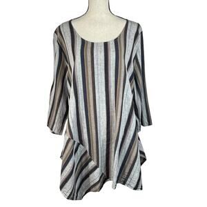 Jones & Co New York 2X-Large Tunic Top Striped 3/4 Sleeve Asymmetrical Hem Slits